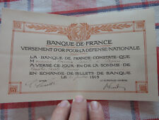 1915 BANK OF FRANCE GOLD PAYMENT 400 francs FOR NATIONAL DEFENSE picture