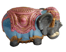 Vintage Arners Ceramic Indian Elephant 1969 Hand Painted Rinestone Pink And Blue picture