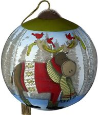 Neqwa Ne'Qwa Art Christmas Moose & Cardinals Handpainted Glass Ornament 7201113 picture