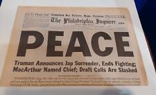 The Philadelphia  Inquirer Paper  August 15,1945 Edition.  Peace . Complete picture