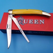 Queen Cutlery Pocket Knife Fish Knife Folding 2 Blade Synthetic Yellow Handle  picture