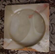 VINTAGE ASHTRAY SOLID MARBLE TAN BROWN CIGARETTE LARGE HEAVY 1.8LBS Square EXC picture