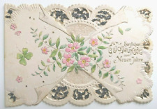 Early 1900s German New Year's Card: Embossed as a Doilie with Glitter and Sparkl picture