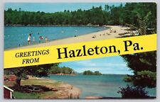 Hazleton Pennsylvania, Greetings Lake Beaches Sunbathers, Vintage Postcard picture