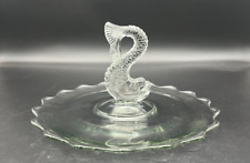 Vintage Dalzell Viking Glass Sandwich Tidbit Tray with Fish Handle Clear picture