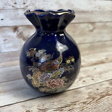 Cobalt Blue Japanese Vase Hand Painted Vintage ~5” picture