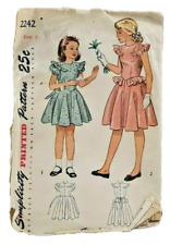 1947 Simplicity Sewing Pattern 2242 Girls 1-Pc Dress 2 Styles Sz 8 Vintage 5698 picture
