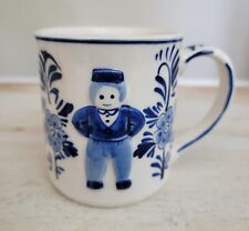 VINTAGE HANDPAINTED DELFT BLUE D.A.I.C. DUTCH BOY EMBOSSED COFFEE CUP MUG picture