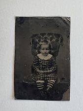 Antique Victorian Old Tintype Photo Adorable Cute Little Girl Child Tin Type picture