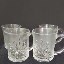 Vintage Pasari Livia Rose Etched Glass Coffee Mugs Tea Cups x 4 Indonesia 1980s  picture