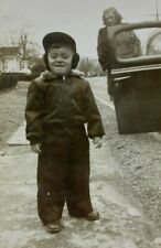 Boy In Jacket Hat & Ear Muffs By Car With Woman B&W Photograph 3.5 x 5 picture