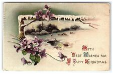 1911 Postcard Best Wishes For A Happy Christmas Embossed Bridge Sheep Flowers picture