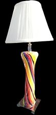 HUGE MID-CENTURY MODERN MURANO STYLE ART GLASS LAMP 29” RAINBOW SWIRL CANDY CANE picture