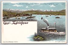 Lake Zurcisee Gruss vom Zurichsee Helvetia Sightseeing Boat c1900s Postcard G17 picture