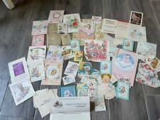 Lot Vintage 1940s New Baby Shower Gift Cards Signed Used & Ephemera Baptism MORE picture