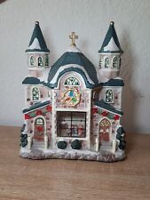 Christmas Snow Village Church 10 In. Tall In Window Children Singing. picture