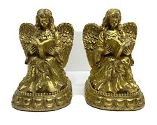 Vintage Gold Gilded Resin READING ANGELS Book Ends, 1996 CBK Ltd, Heavy & Solid picture