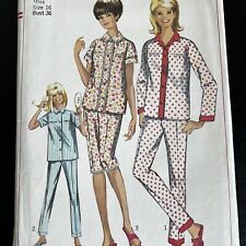 Vintage 1960s Simplicity 6593 Two Piece Collared Pajamas Sewing Pattern 16 UNCUT picture