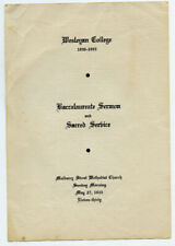 1945 Vintage Flyer Wesleyan College Baccalaureate Sermon Sacred Service Church  picture
