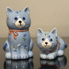 Charming Vintage Blue Floral Otagiri Cats Salt and Pepper Shakers Ceramic picture