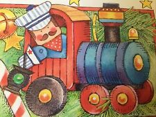 VTG Christmas Greeting Card FRONT ONLY Toy Train and Engineer picture
