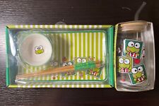 Sanrio Keroppi Ceramic 3 Pc Sushi Plate Set & Glass Tumbler With Lid & Straw Lot picture