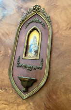Antique French Hand Painted Porcelain Holy Water Font Gilt Bronze Wood picture
