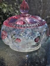 Fenton Art Glass Powder Jar Empress Rose on Trellis Hand Painted&Artist Signed  picture