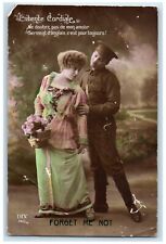 1915 Couple Romance French Soldier Mail Forget Me Not RPPC Photo Posted Postcard picture