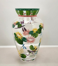Lenox Handpainted Glass Vase Lotus Flower Dragonfly 8