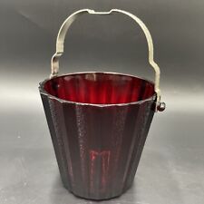 Vintage Heller Co. Brooklyn NY Ruby Red Ice Bucket Silver Handle 1940s Cranberry picture