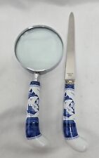 Mottahedeh Style Blue Canton Magnifying Glass And Letter Opener 2 Piece Desk Set picture