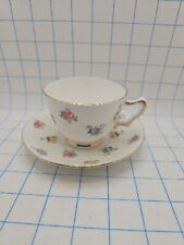 Crown Staffordshire Bone China Teacup & Saucer England Floral Design Gold Gilded picture
