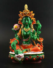 Tibetan Sect Tantra Colorful Green Tara Buddha Resin Sculpture picture