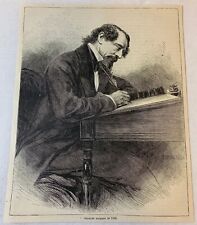 1887 magazine engraving~ CHARLES DICKENS WRITING AT HIS DESK in 1868 picture
