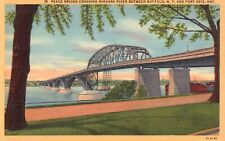 Postcard NY b/w Buffalo & Fort Erie Ontario Peace Bridge Linen Vintage PC f4867 picture