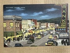 Postcard Medford OR Oregon Main Street Downtown Night View Drug Store Bank picture
