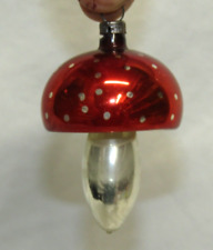 West German Antique Red Glass Mushroom Vintage Christmas Ornament 1930's picture
