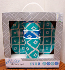Dinner Set 8pc Picnic Camp Beach Poolside~4 Plates+ 4 Tumblers~Teal/Blue     211 picture