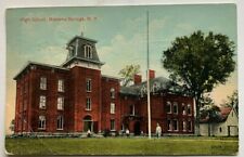 1915 NY Postcard Massena Springs New York High School Building Man students  picture