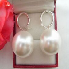 20MM White Round Sea Shell Pearl  Silver Hoop Earrings Bridal Drop Gold Custom picture
