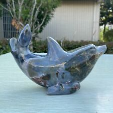 1.6LB 6.4'' Natural Ocean Jasper Dolphin Statue Healing Decor Reiki Healing Gift picture