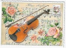Postcard Glitter Tausendschoen Violin Music Sheet Roses Postcrossing picture