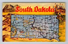 SD-South Dakota, General Greeting, State Road Map,Vintage Souvenir Postcard picture