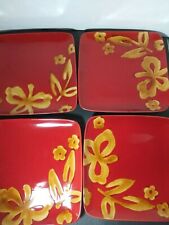 Set of 8 Simple Dining Salad Plates Reddish with Gold flower 9