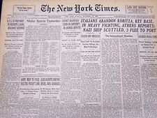 1940 NOV 17 NEW YORK TIMES NEWSPAPER - ITALIANS ABANDON KORITZA KEY BASE - NT 24 picture