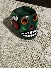 SUGAR SKULL Day of the Dead Mexican Folk Art Clay Pottery Floral Bird Ceramic 2” picture