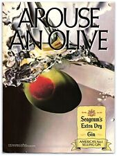 1987 Seagram's Extra Dry Gin Print Ad, Arouse An Olive Dirty Martini Splash picture