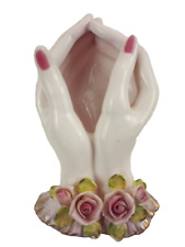 Lefton Pink Lady Hands Rose Jewelry Trinket Vanity Porcelain Occupied Japan Vtg picture