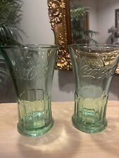 LIBBEY Coca Cola (2) Vintage Green Glass Flared Heavy 16oz Glasses  .COLLECTIBLE picture